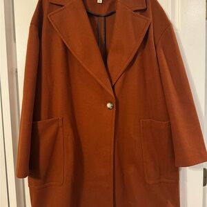 Topshop Oversized Single-Button Rust Orange Peacoat